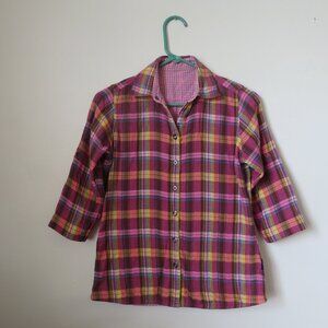 Ralph Lauren Polo Reversible Pink Plaid Snap Blouse Size S